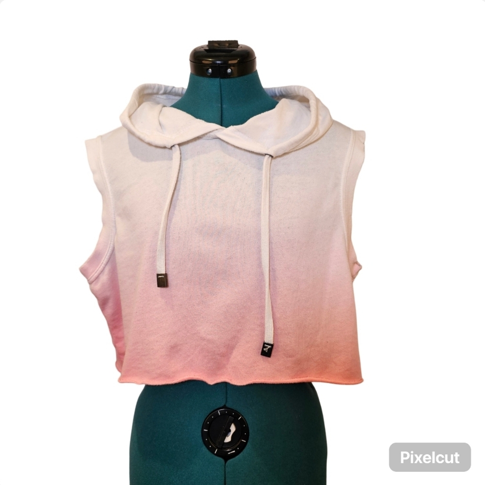 Calvin Klein Performance pink fade, sleeveless, cropped, hooded sweater kids L